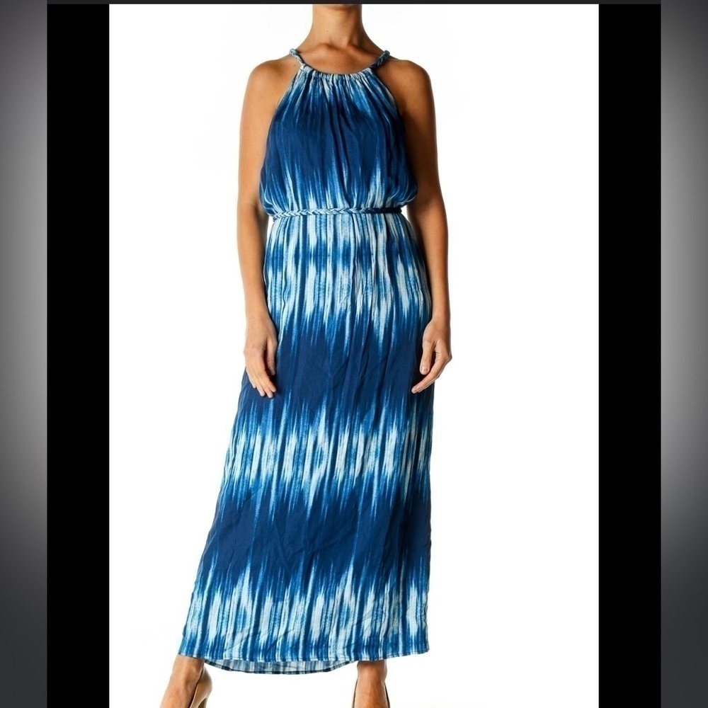 Tommy Bahama Dress Blue Stripe Belted XS Maxi Tie Dye Shibori Striped
